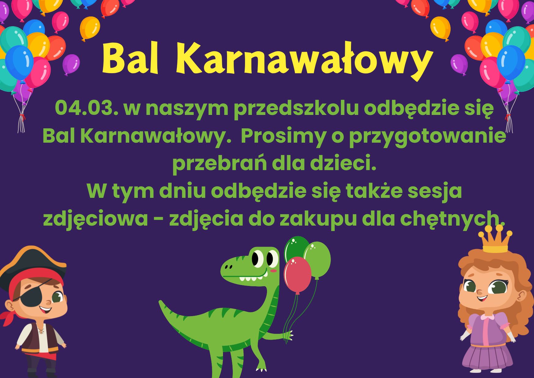 Plakat z informacjami o balu