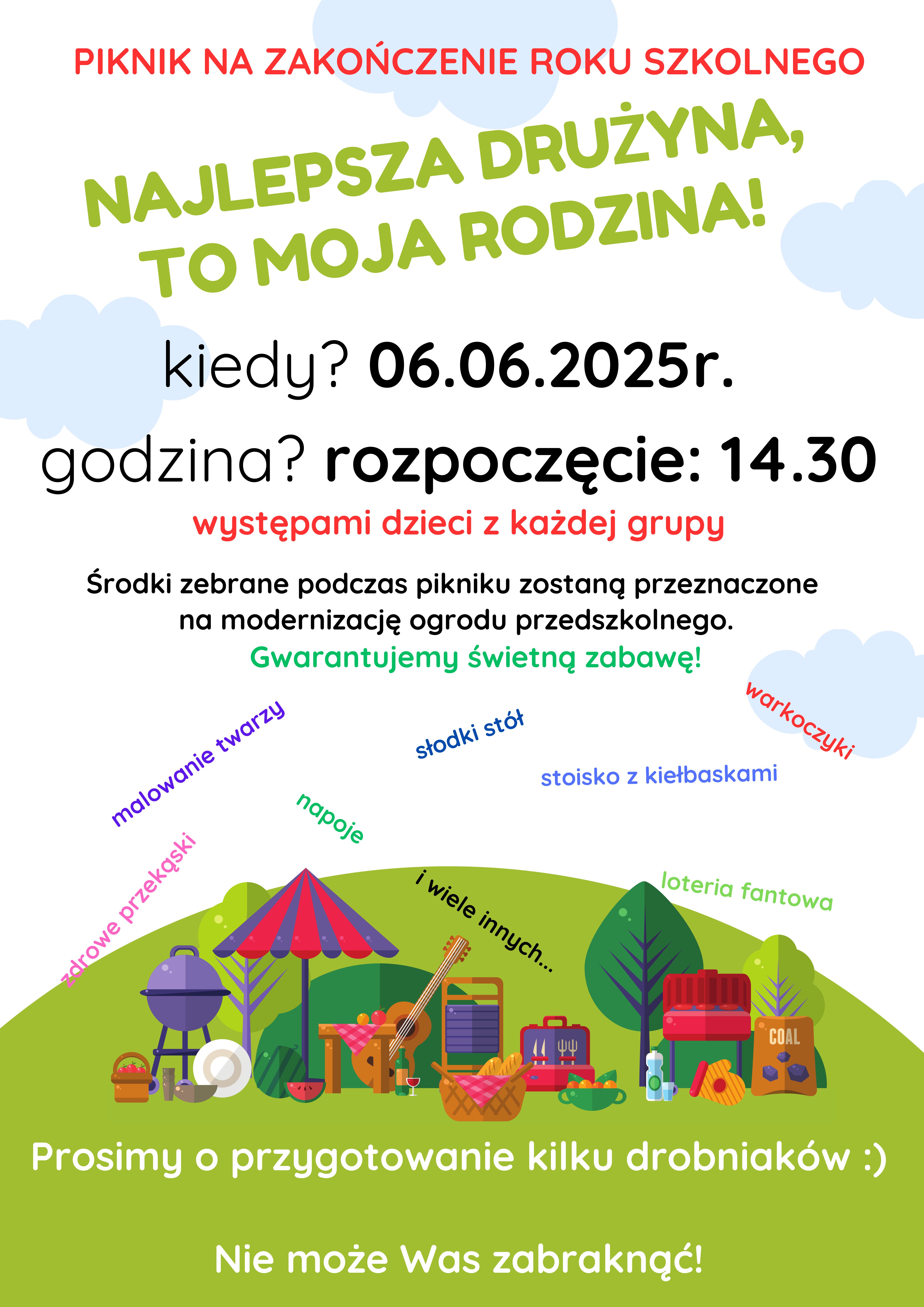 Plakat z informacjami o pikniku