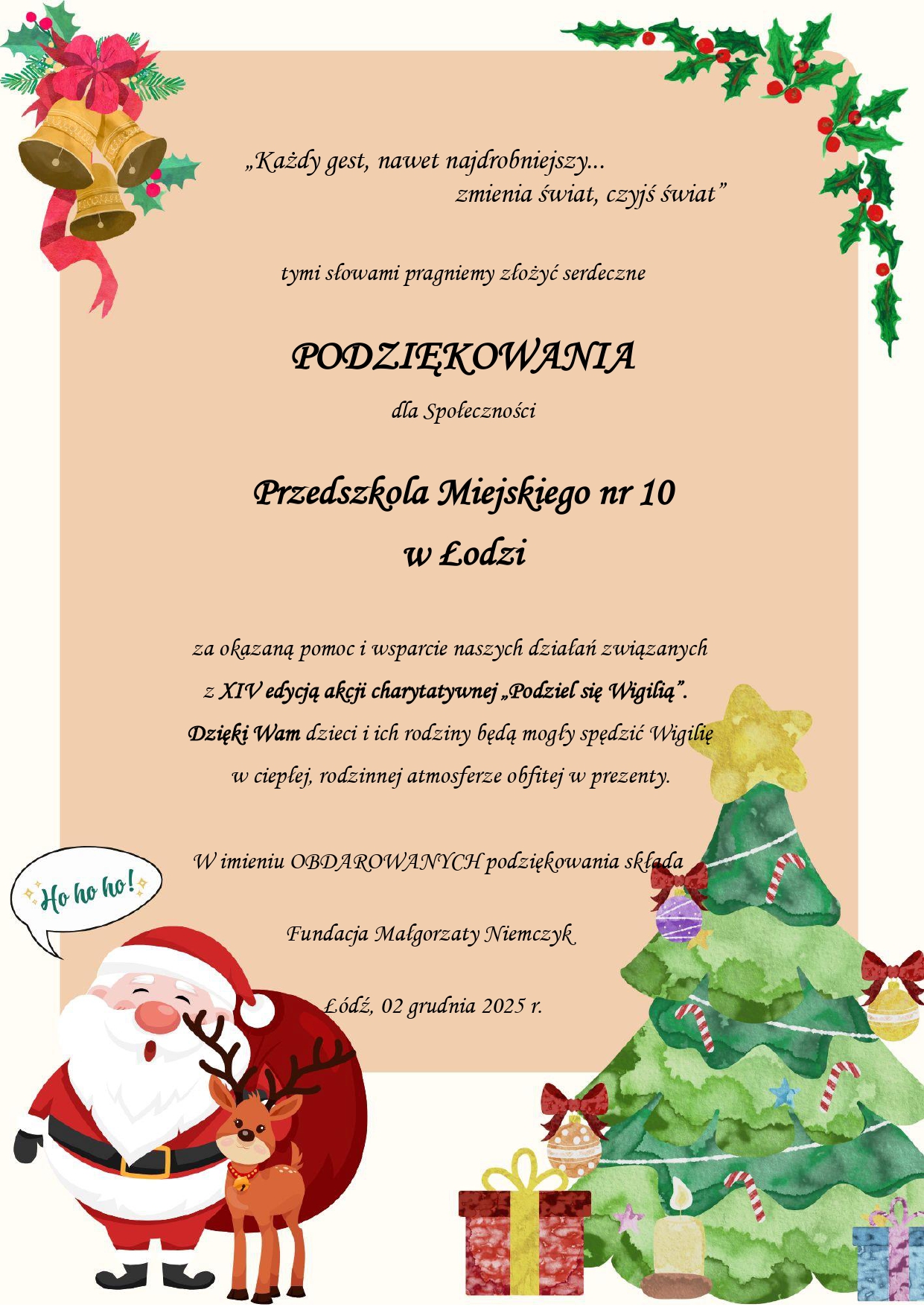 Treść podziękowań