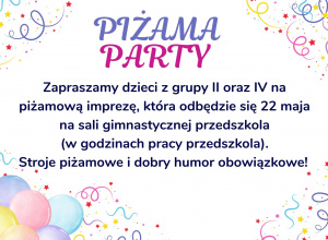 Plakat z informacjami o piżama party