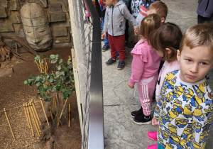 Dzieci stoją na tarasie i patrzą w dół