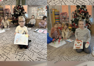 Dzieci pokazuję swoje prace konkursowe