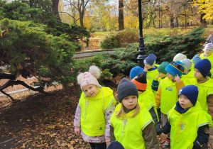 Dzieci spacerują parami po parku