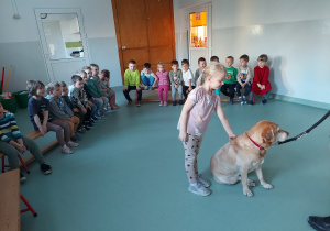 Dziewczynka głaszcze psa