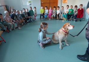 Dziewczynka głaszcze psa