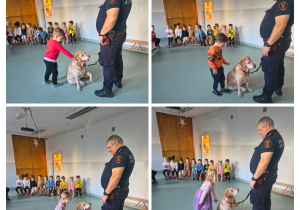 Dzieci głaszczą psa