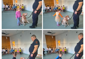 Dzieci głaszczą psa