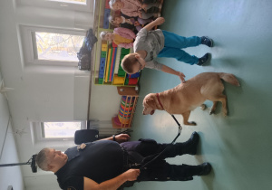 Chłopiec głaszcze psa