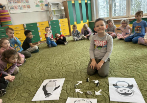 Chłopiec układa cykl życia pingwina