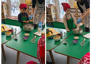 Chłopcy przesiewają mąkę