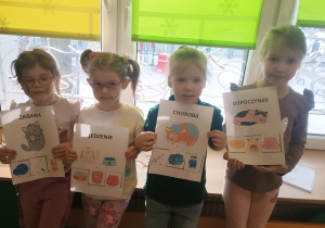 Dzieci prezentują zilustrowane potrzeby kota