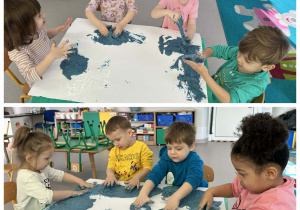 Dzieci bawią się masą sensoryczną