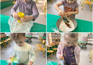 Dzieci dodają składniki potrzebne do wykonania piernikoliny